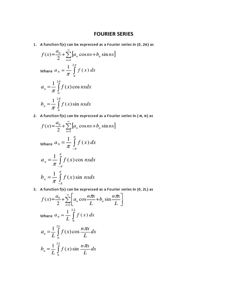 Fourier Series Formula Overview | PDF | Euclid | Combinatorics