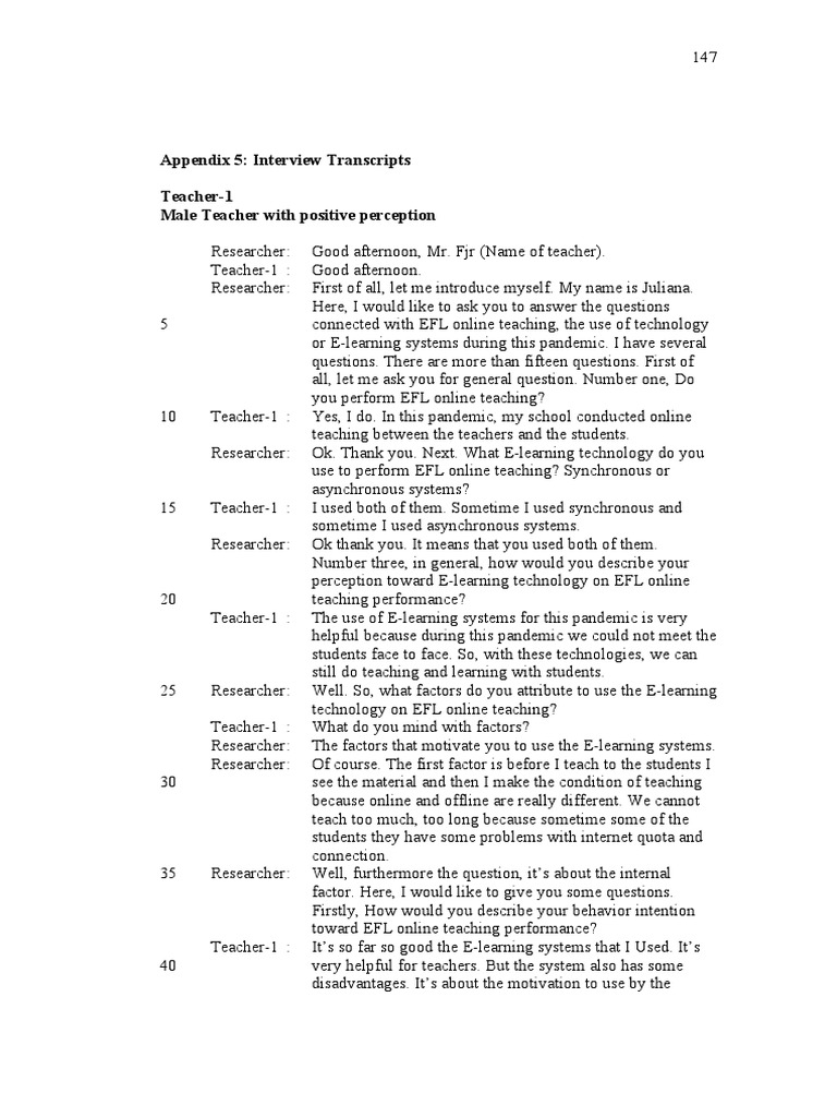 Appendix 5 Interview Transcripts | PDF | Educational Technology | Teachers