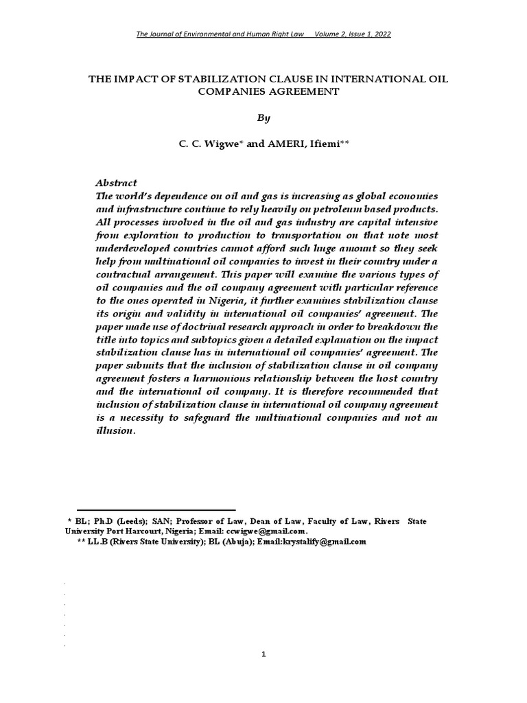 The Impact of Stabilization Clause in International Oil Companies ...