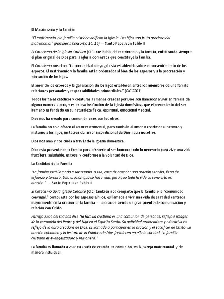 Matrimonio y Familia en la Fe Cristiana | PDF | eucaristía | Oración