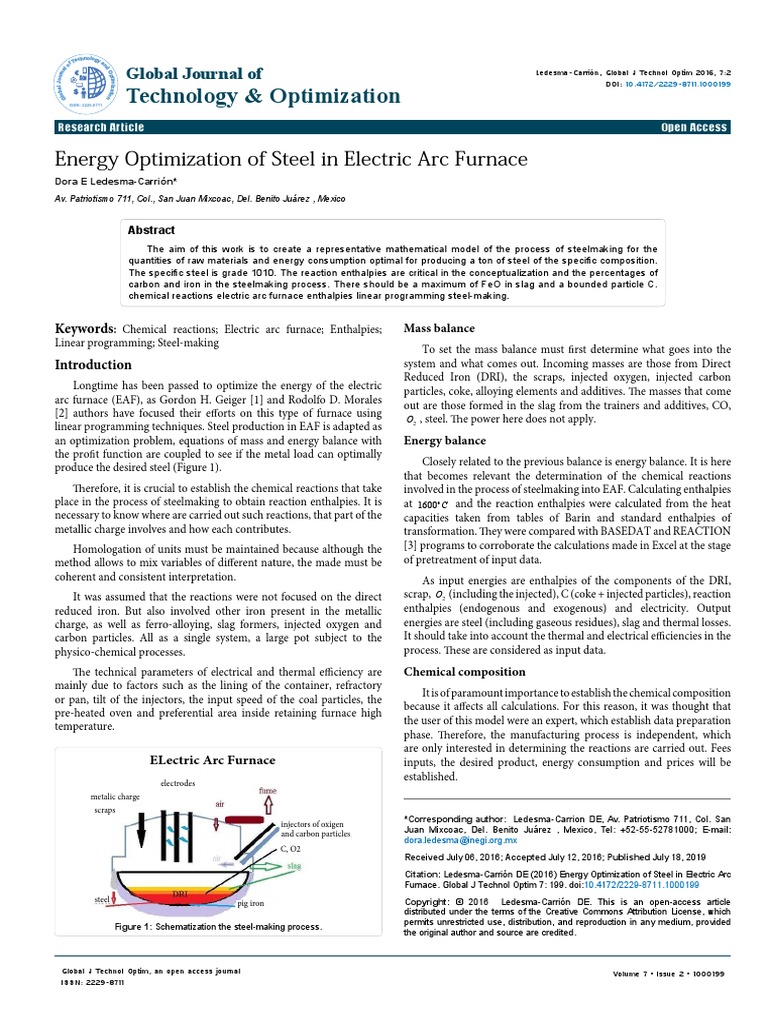 Energy Optimization of Steel in Electric Arc Furnace 2229 8711 1000199 ...