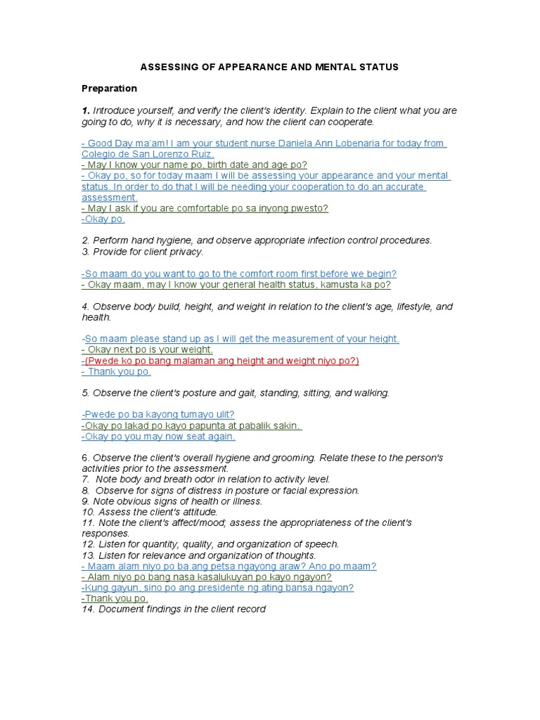 Assessing of Appearance and Mental Status PDF Nail (Anatomy