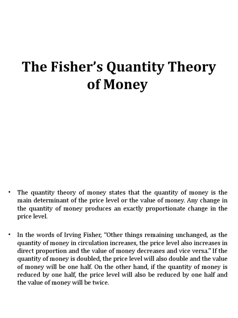Fishers Theory PDF Quantity Theory Of Money Money Supply