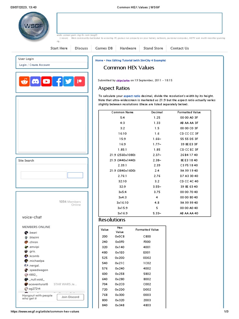 Common HEX Values - WSGF | PDF | Pi | Trigonometric Functions