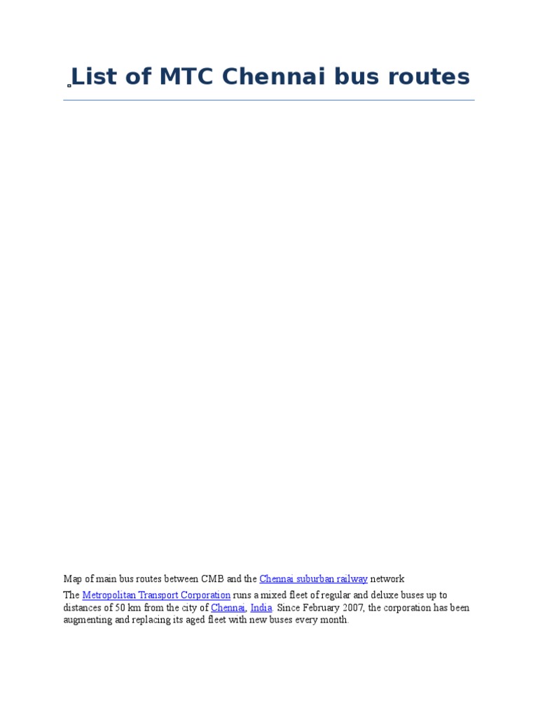 MTC Chennai Bus Routes Overview | PDF