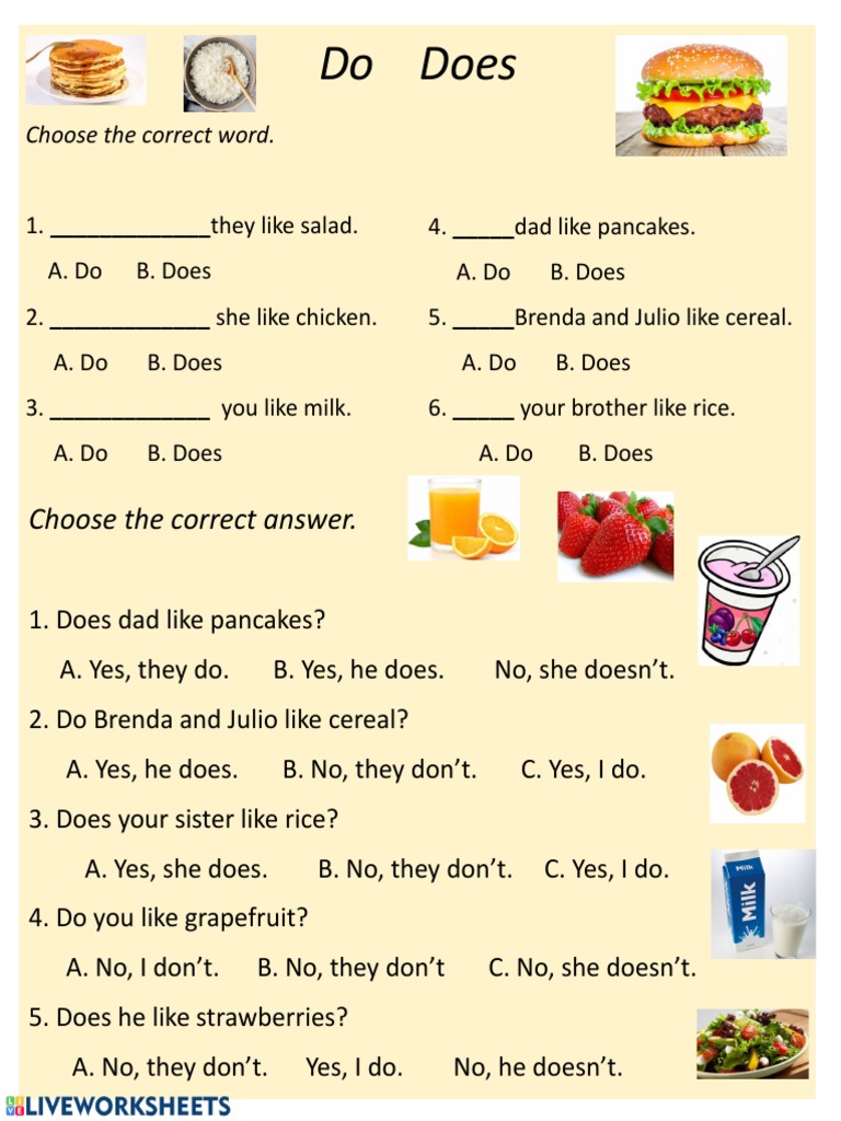 Do vs. Does Worksheet for Kids | PDF