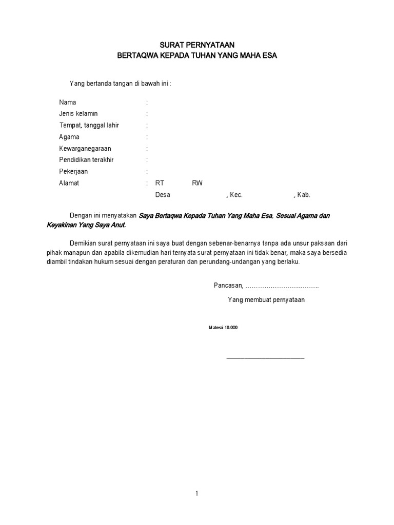 Surat Pernyataan Pendaftaran P3d Pdf