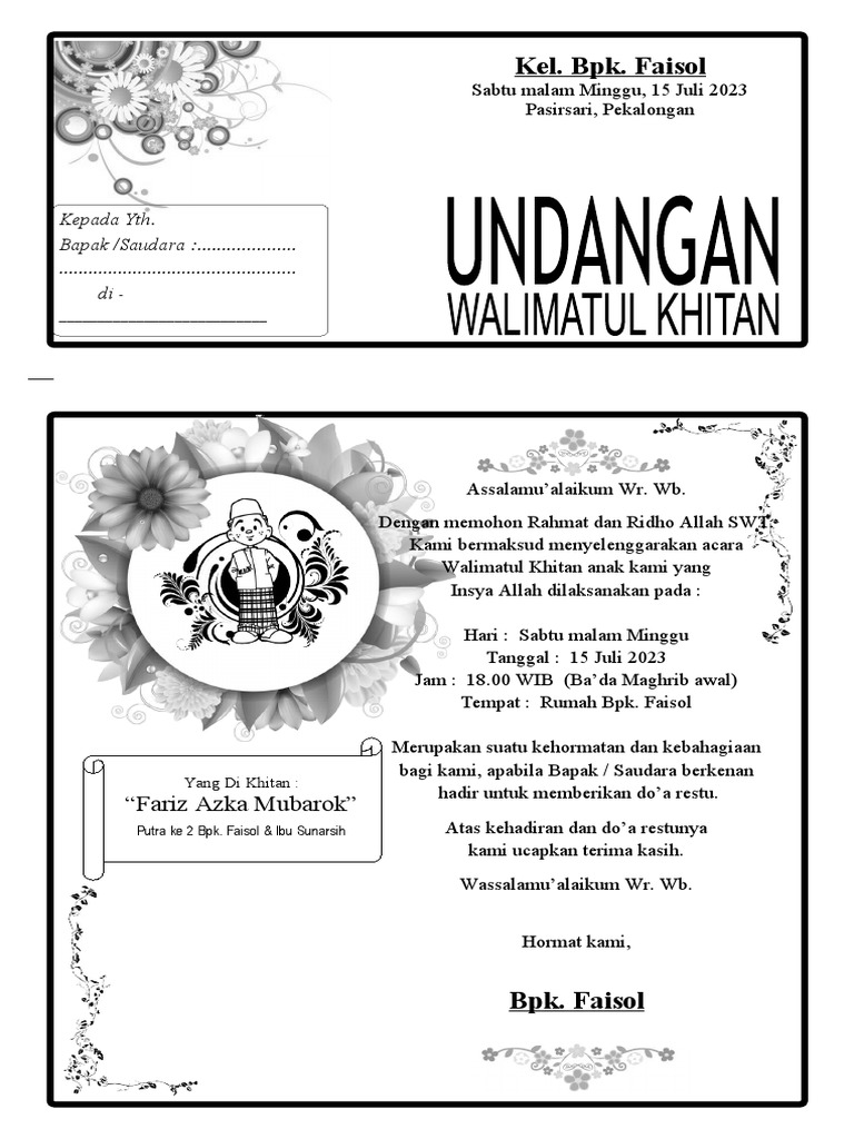 Undangan Walimatul Khitan | PDF