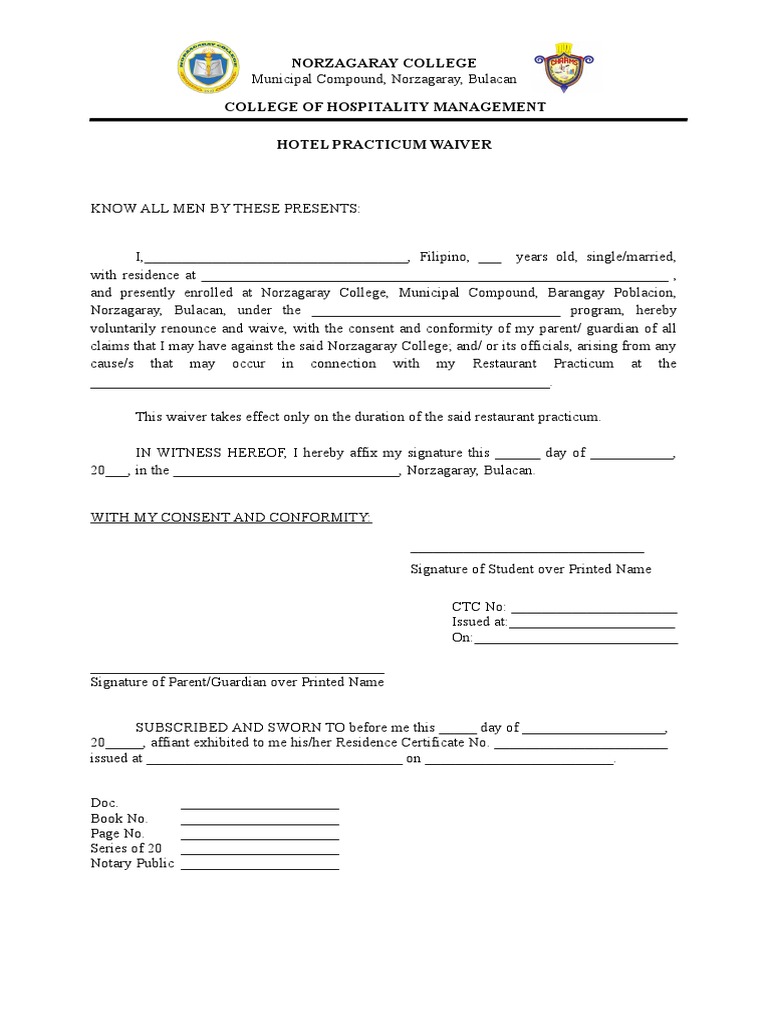 Waiver hotel 2 download free pdf document common law