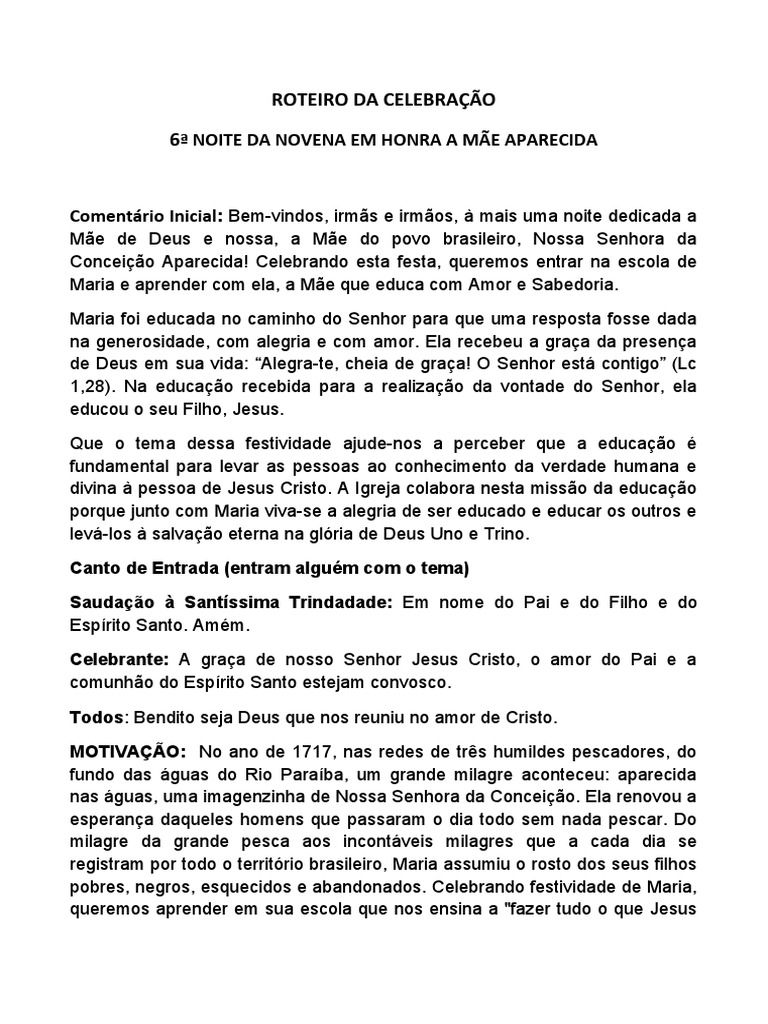 ROTEIRO DA CELEBRAÇÃO | PDF | Maria, mãe de Jesus | Oração