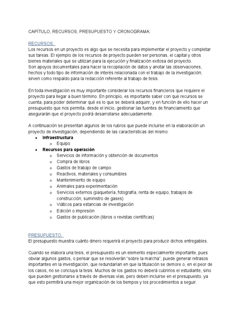 Recursos y Presupuesto en Proyectos | PDF | Presupuesto