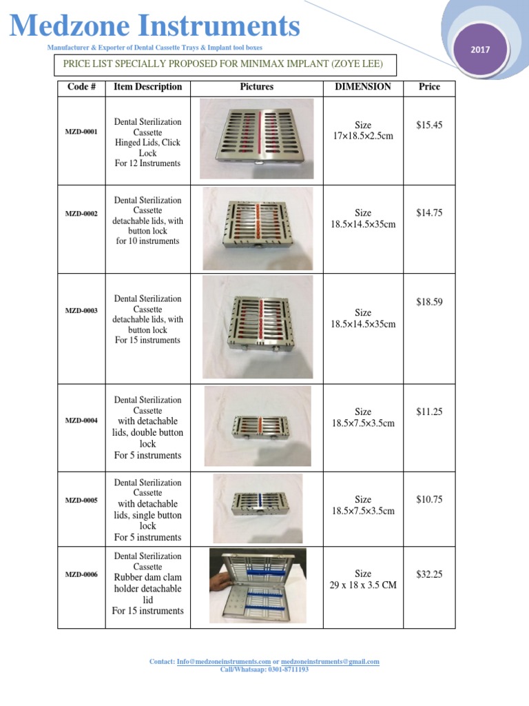Dental Sterilization Cassette Price List | PDF | Tools | Equipment