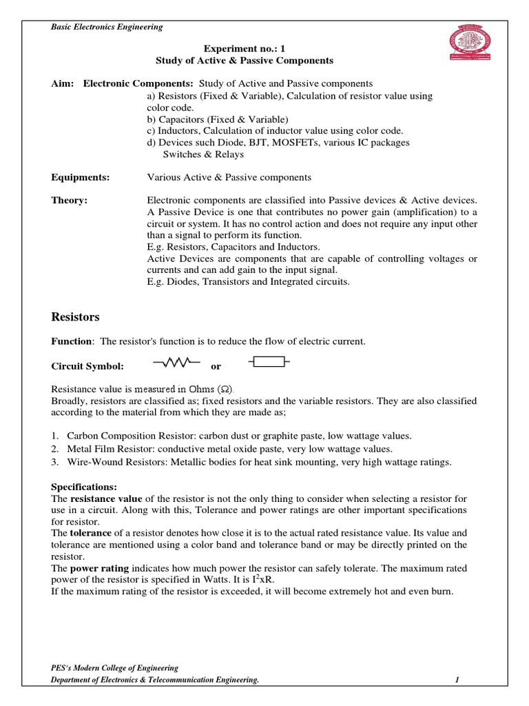 Study of Active & Passive Components | PDF | Inductor | Resistor