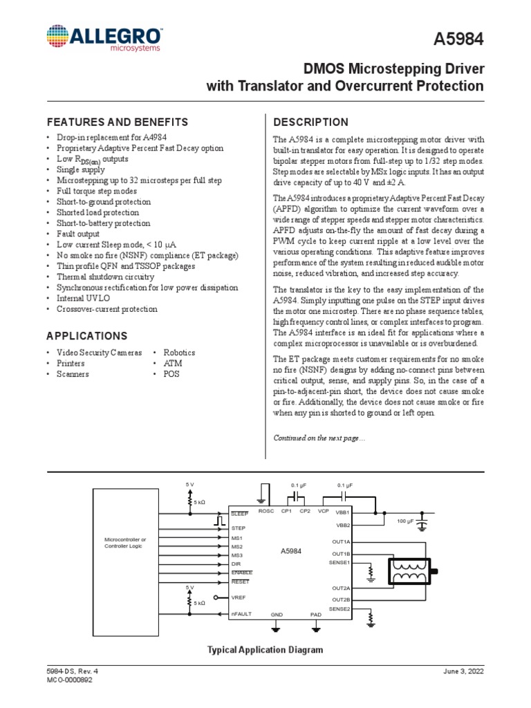 A5984 Microstepping Driver Overview | PDF | Electrical Engineering ...