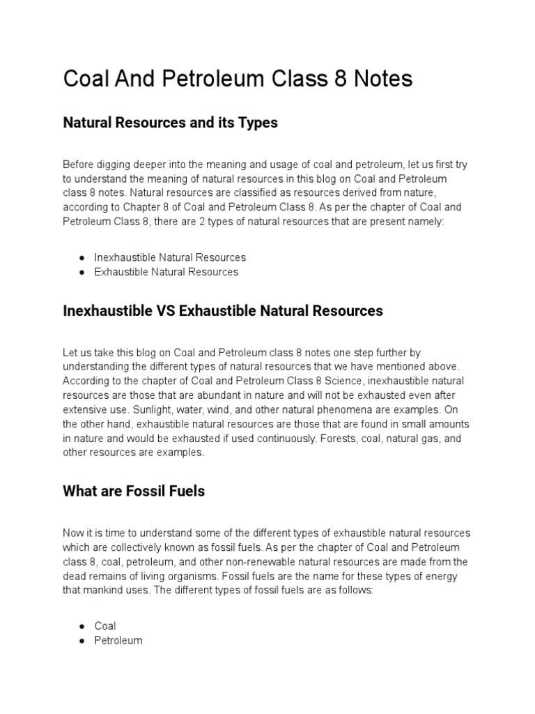 Coal and petroleum class 8 notes pdf petroleum fuels