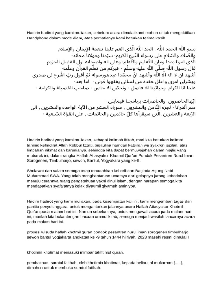 Susunan Acara Haflah Khotmil Qur'an - Google Dokumen | PDF