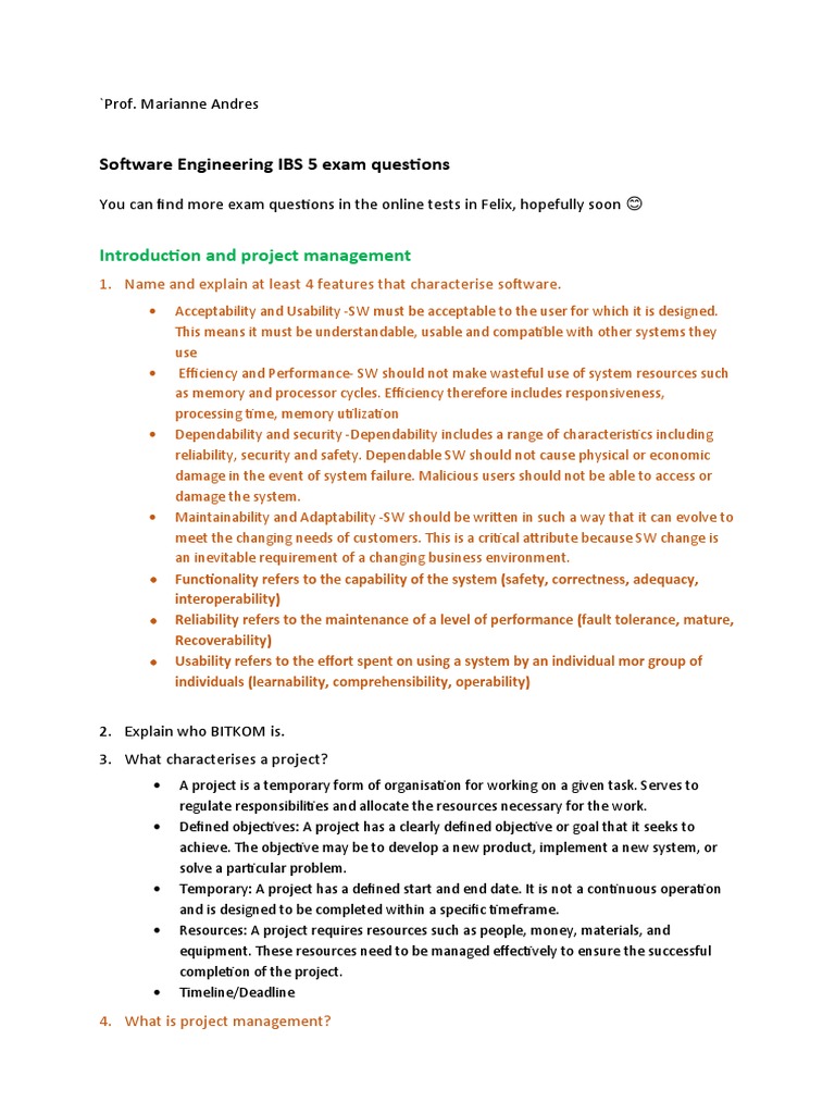 Software Engineering Exam Questions Guide | PDF | Use Case | Client ...