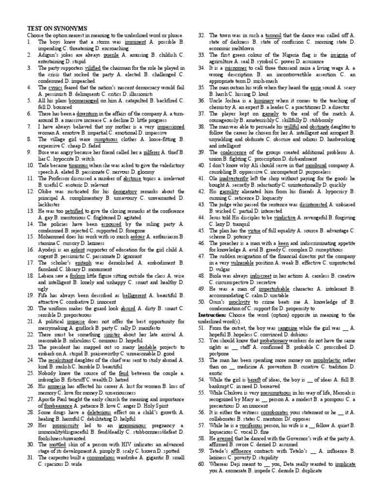 Test On Synonyms1 PDF