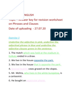 Class - 6 Subject - English Topic - Answer Key For Revision Worksheet On Phrases and Clauses Date of Uploading - 27.07.20