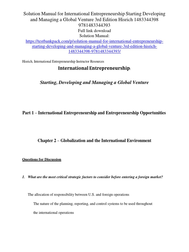 International Entrepreneurship Starting Developing and Managing A Global Venture 3rd Edition ...