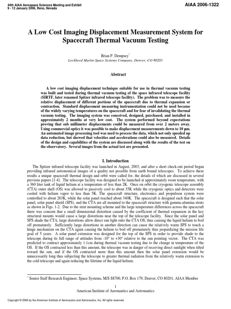 A Low Cost Imaging Displacement Measurement System For Spacecraft