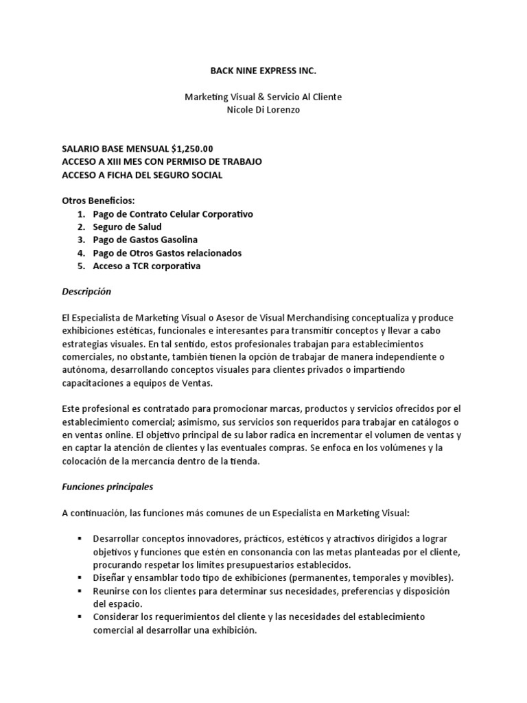 Job Description VP Visual Marketing PDF Marketing Diseño