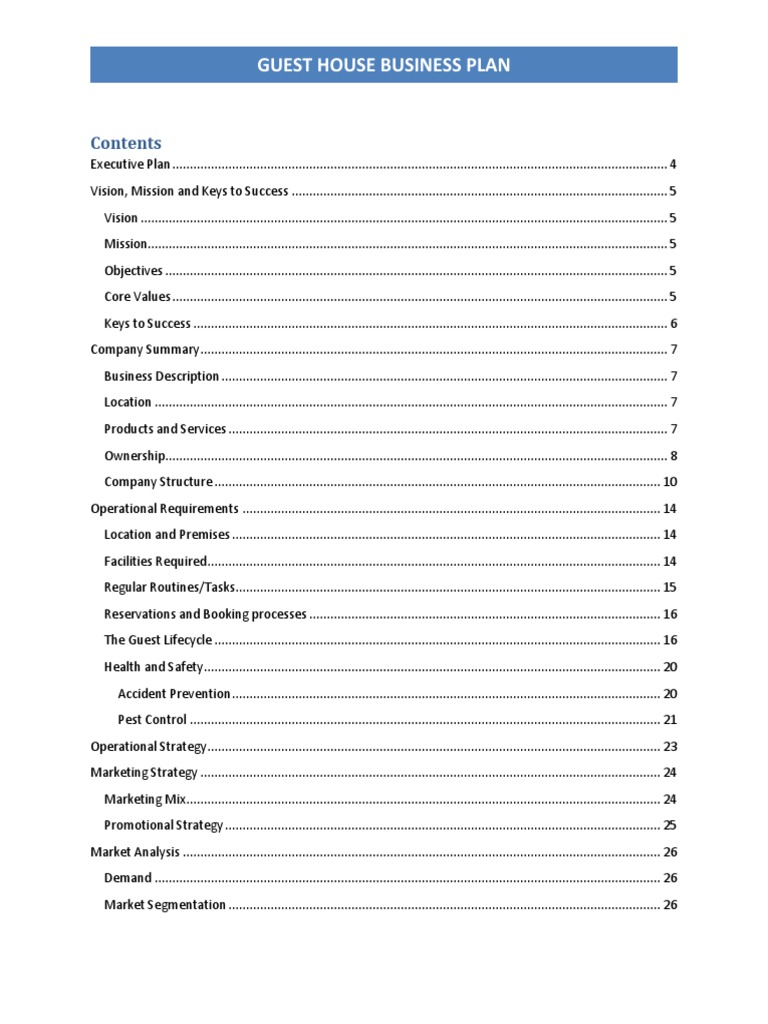 guest-house-business-plan-contents-table-pdf-risk-balance-sheet