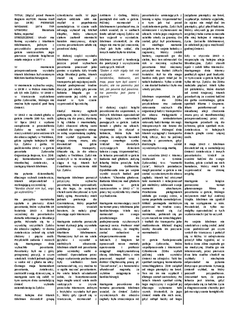 Marek Edelman Zdążyć Przed Panem Bogiem Zdążyć Przed Panem Bogiem Ściąga | PDF