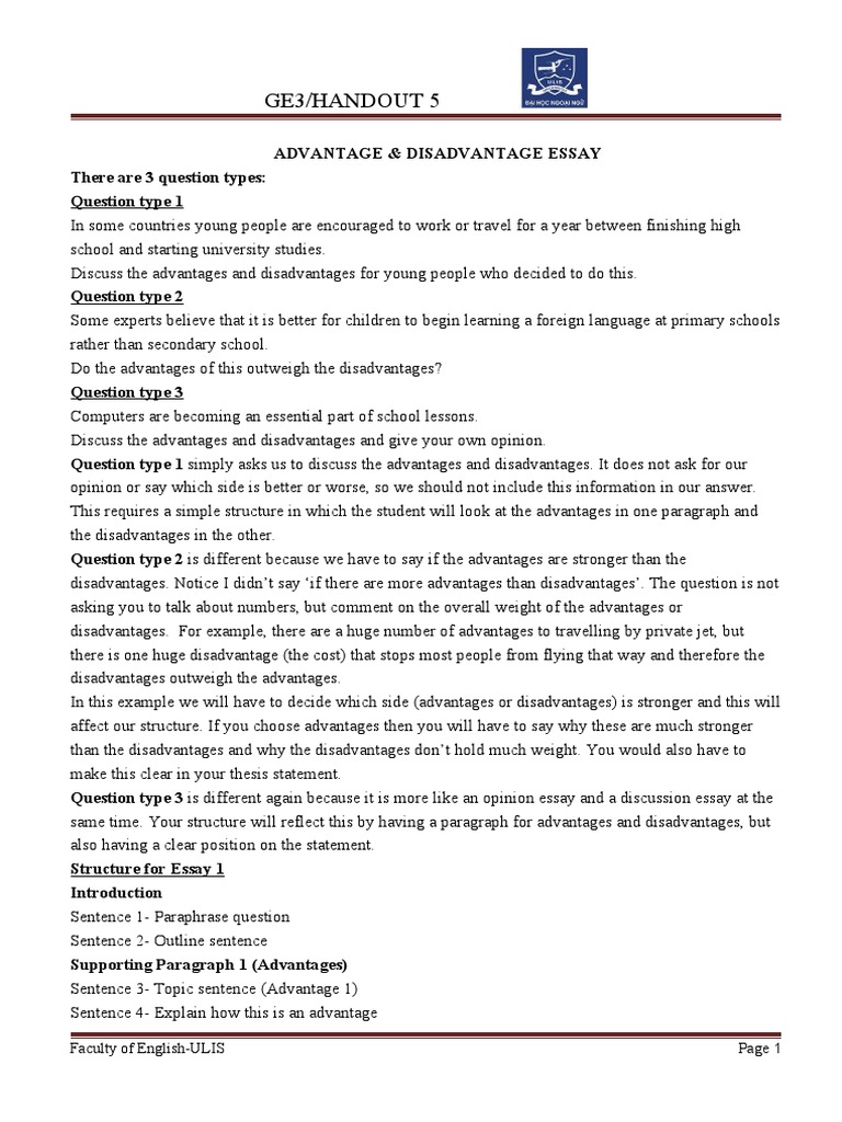 Advantages Disadvantages Essays