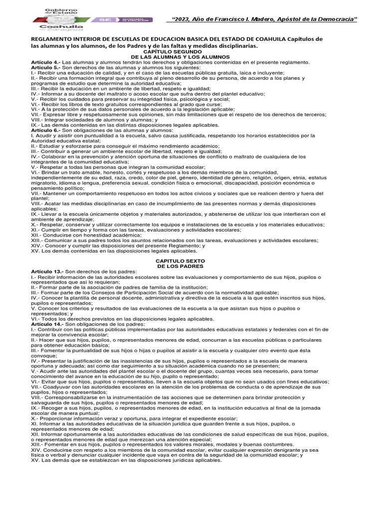 Reglamento Sedu 2023 - 2024 | PDF | Educación primaria