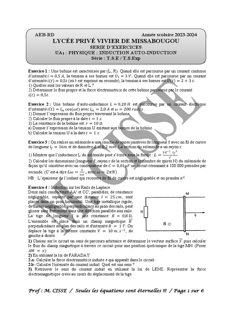 Exercice Induction Auto-Induction | PDF | Champ magnétique | Résistance ...