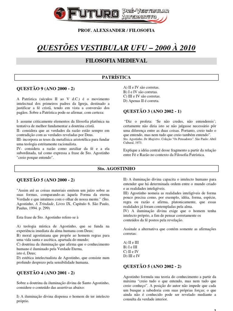 Apostila de Exercicios de Filosofia | PDF | Immanuel Kant | Agostinho ...