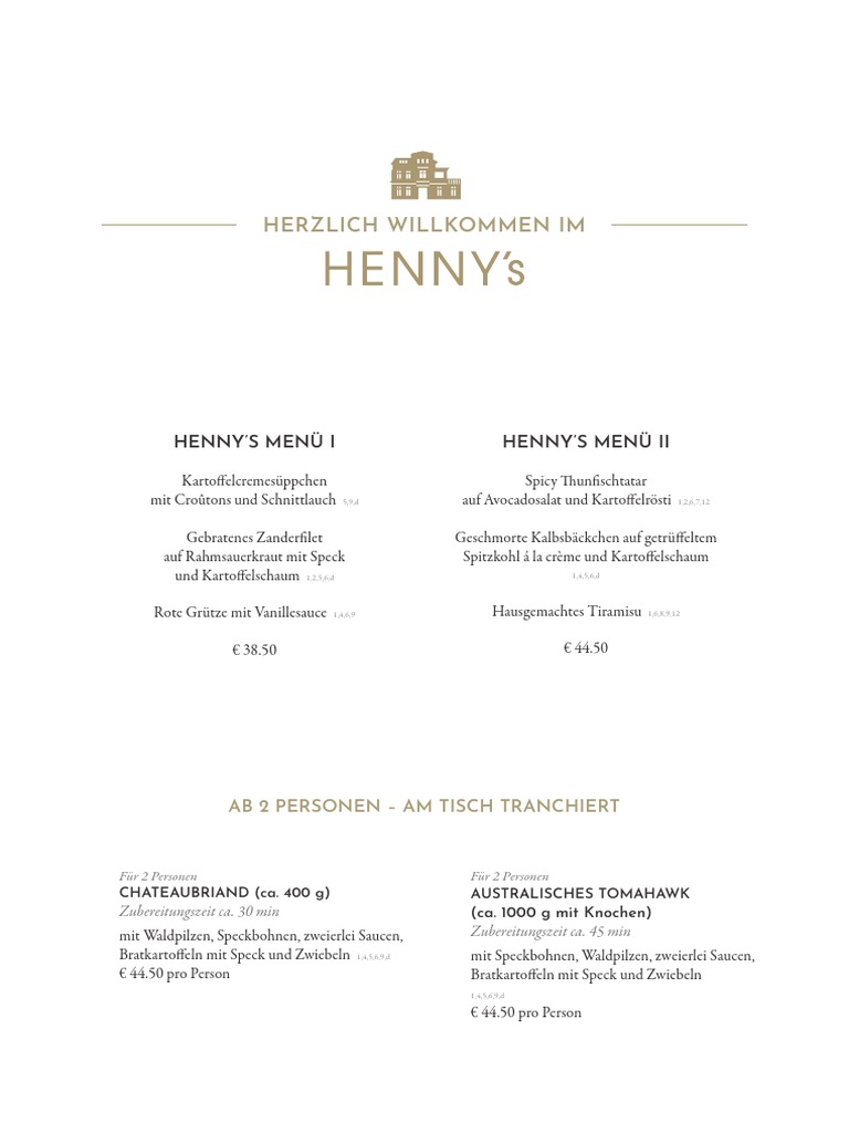 Hennys Speisekarte PDF