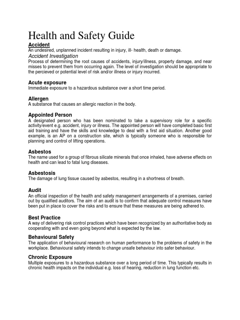 Health and Safety Guide PDF Occupational Safety And Health Risk
