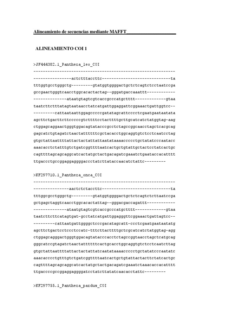 Alineamiento de secuencias COI MAFFT | PDF | Informática