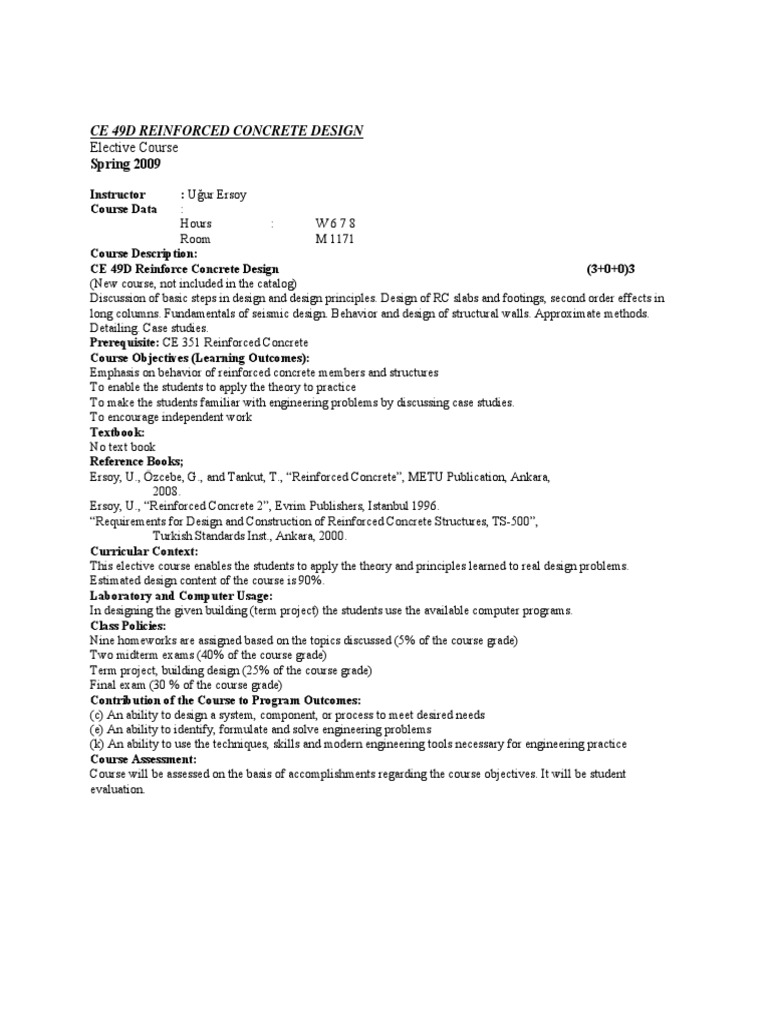 CE 49D Reinforced Concrete Design Course | PDF | Engineering | Design
