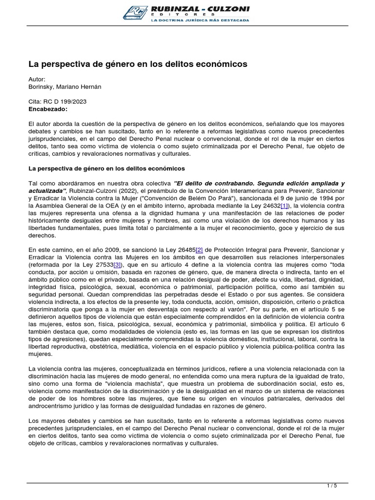 La Perspectiva de Género en Los Delitos Económicos: Encabezado | PDF ...