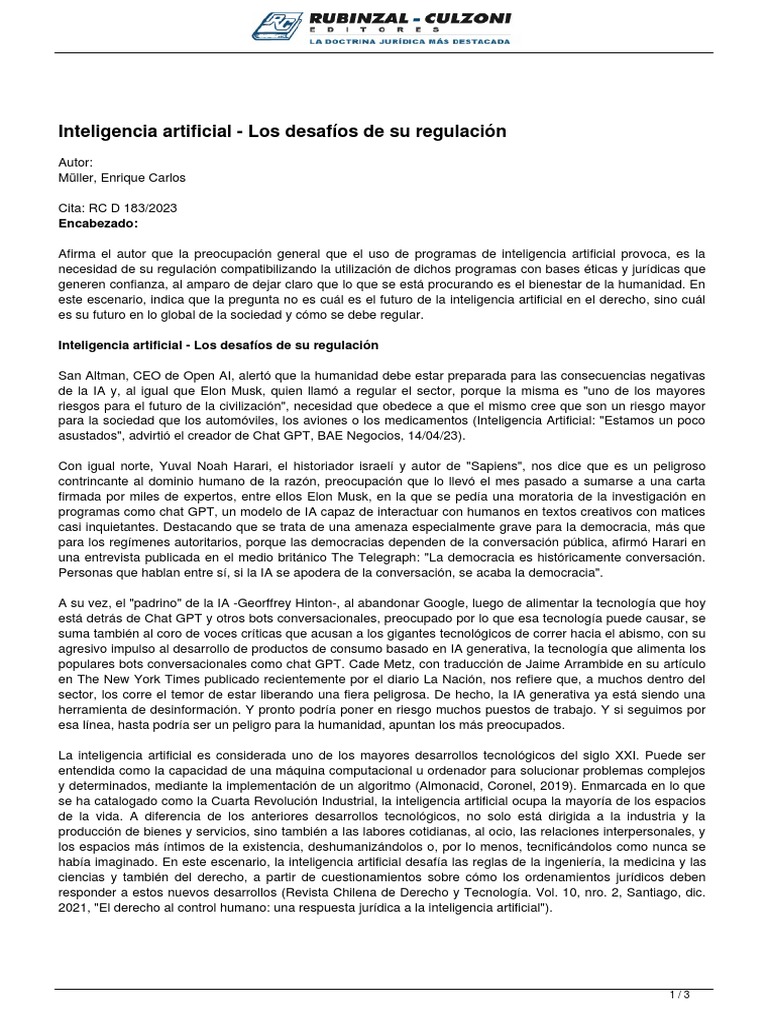 Desafíos en la Regulación de la IA | PDF | Inteligencia artificial ...