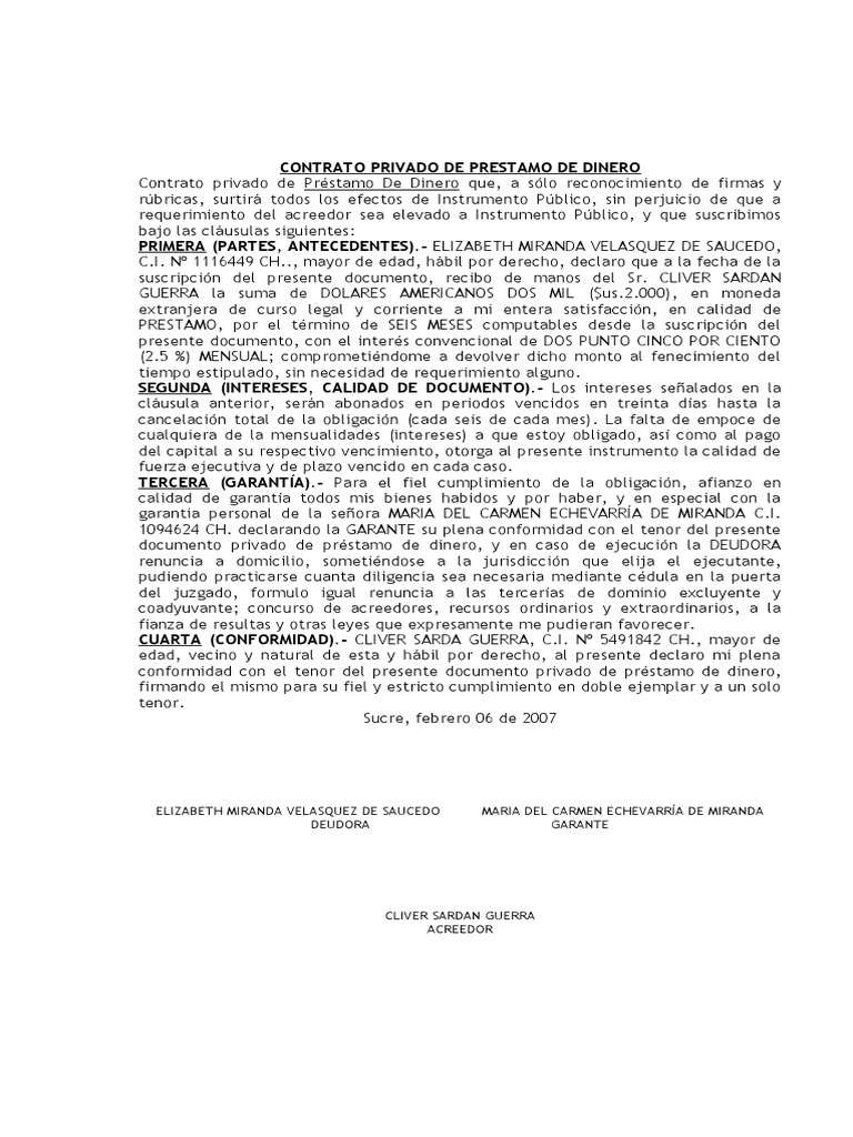 Contrato de Prestamo de Dinero | PDF | Pagos | Derecho privado