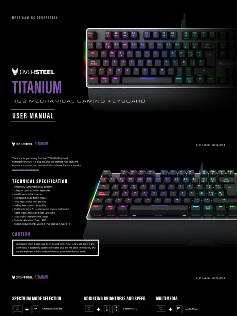 Oversteel Titanium Manual | PDF | Computer Keyboard | Backlight