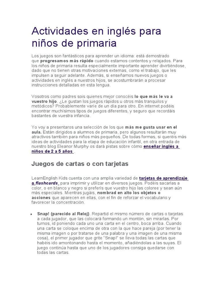 Actividades en Inglés para Niños de Primaria | PDF | Golpecitos