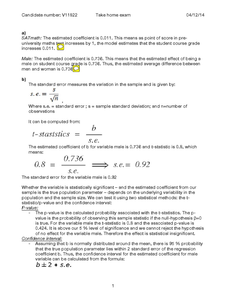 Take Home Exam 2 PDF Standard Error P Value