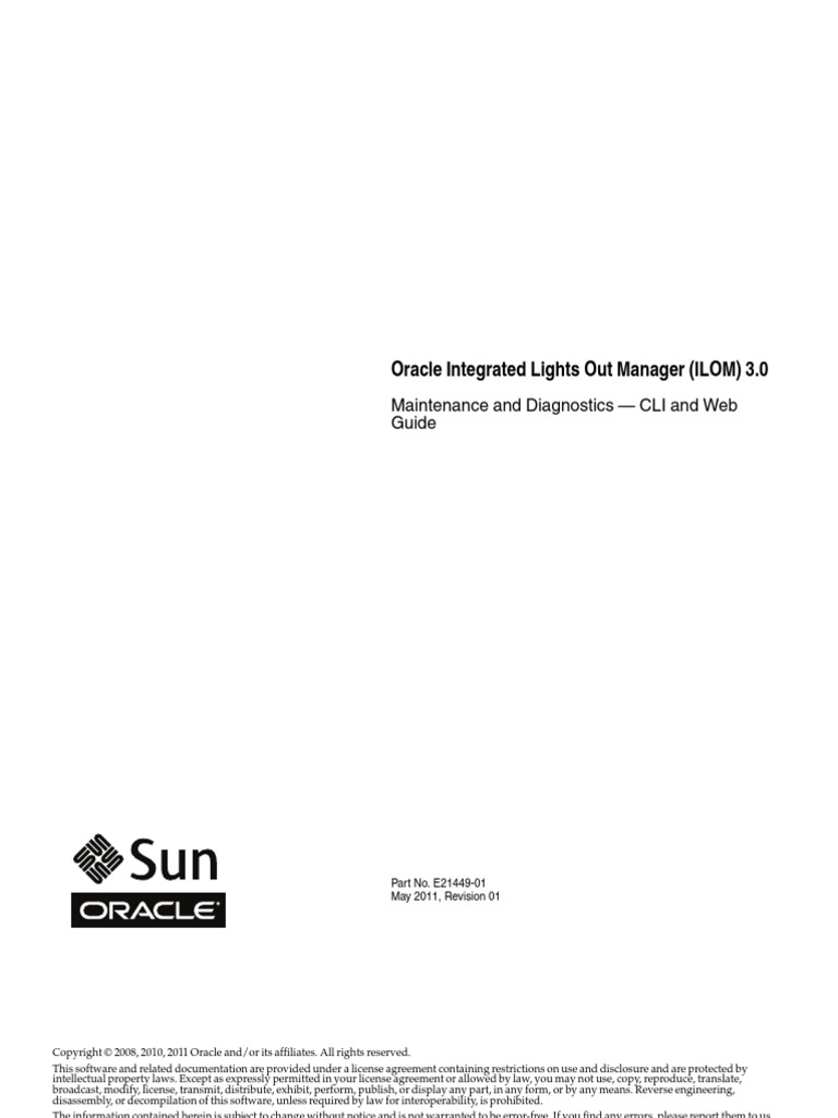 Oracle Integrated Lights Out Manager (ILOM) 3.0 Maintenance and Diagnostics CLI and  Guide