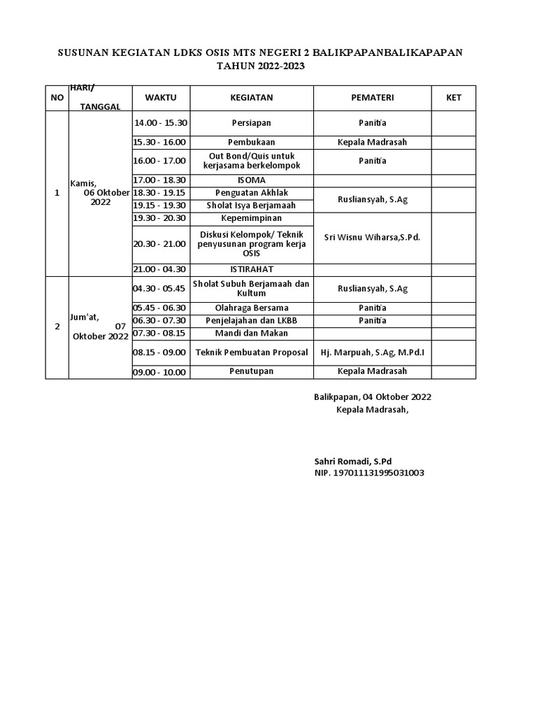 Jadwal LDK | PDF