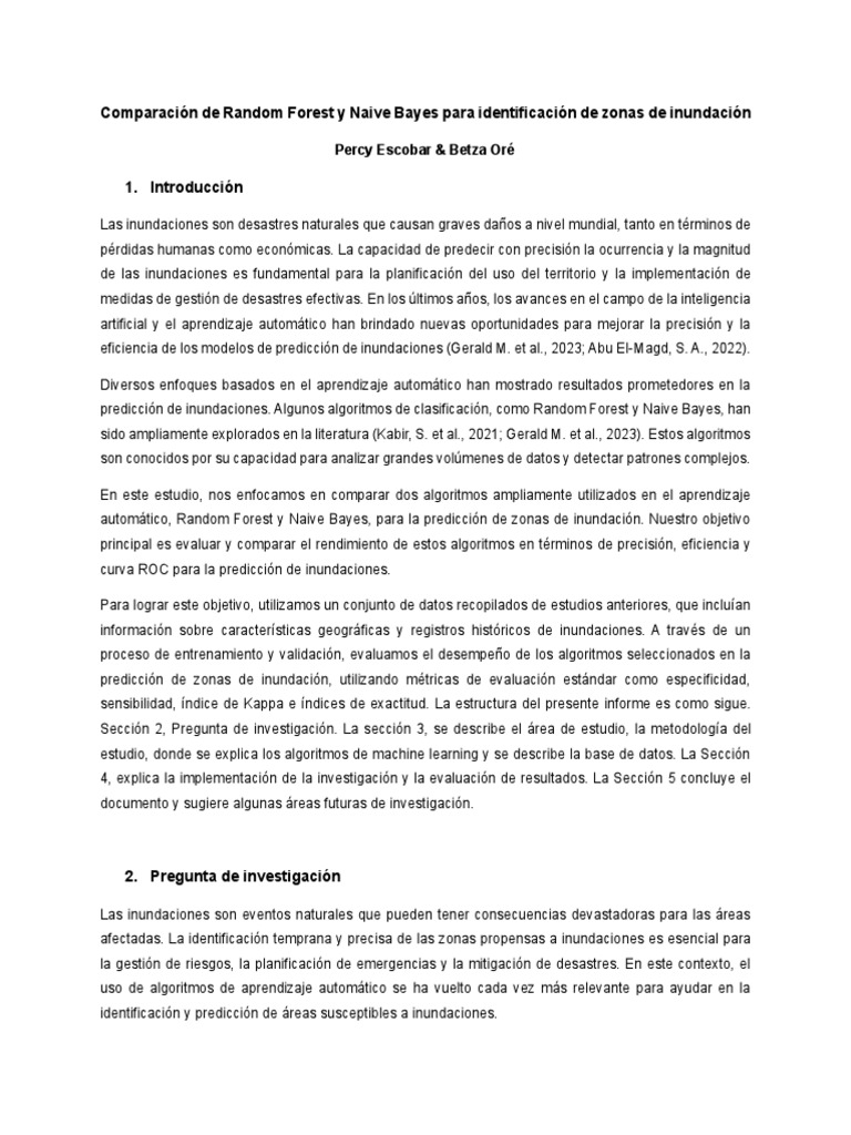 Comparaci n de random forest y naive bayes para identificaci n de zonas