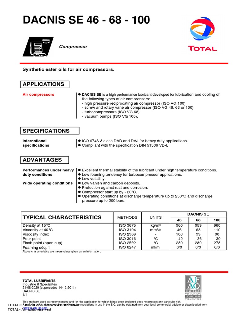TDS_TOTAL_DACNIS-SE-46_1KV_202008_EN | PDF | Lubricant | Building ...