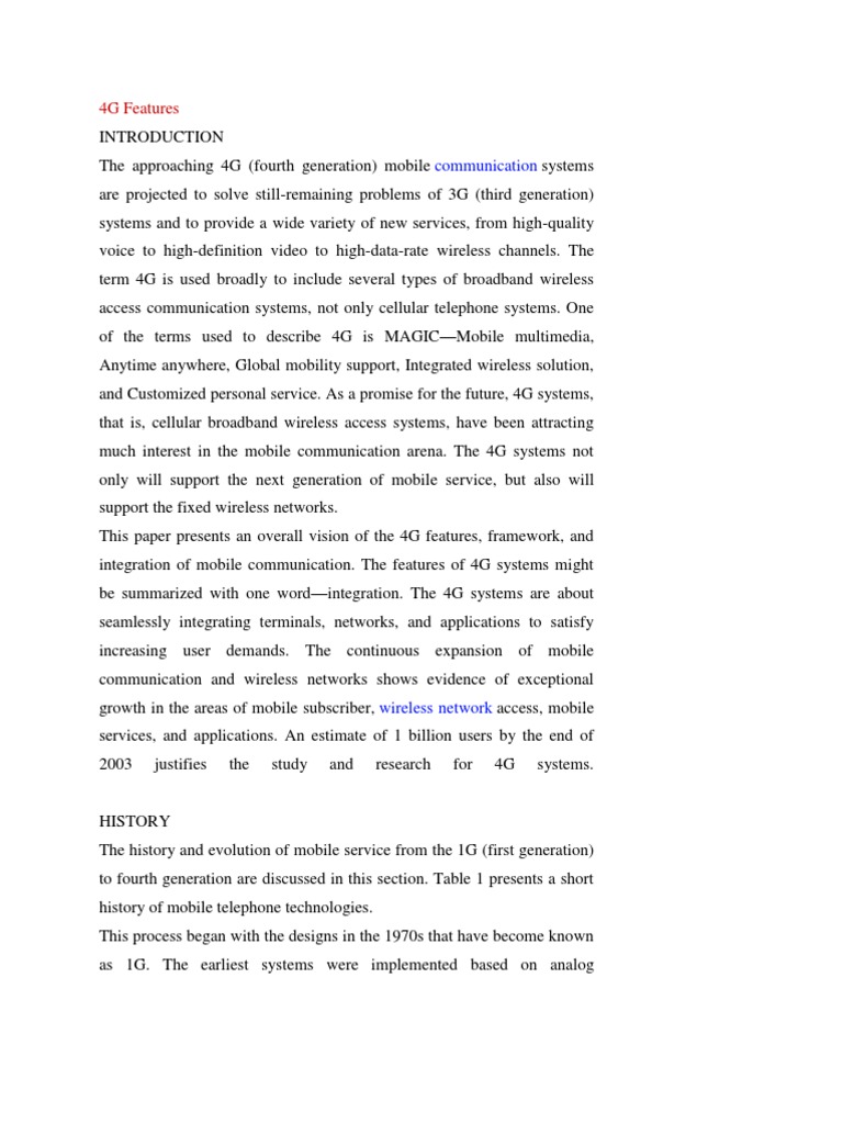 4G Features Communication PDF 4 G 3 G