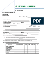 James Kenneth Irving Job Application and Interview Form