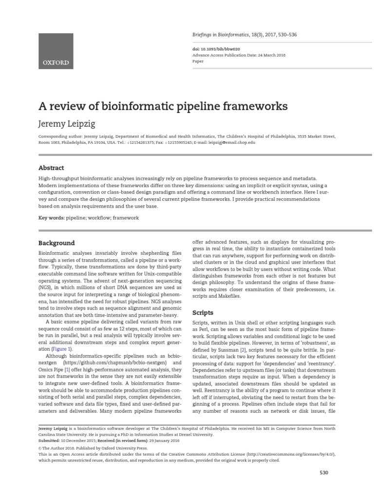 A Review of Bioinformatic Pipeline Frameworks | PDF | Bioinformatics ...