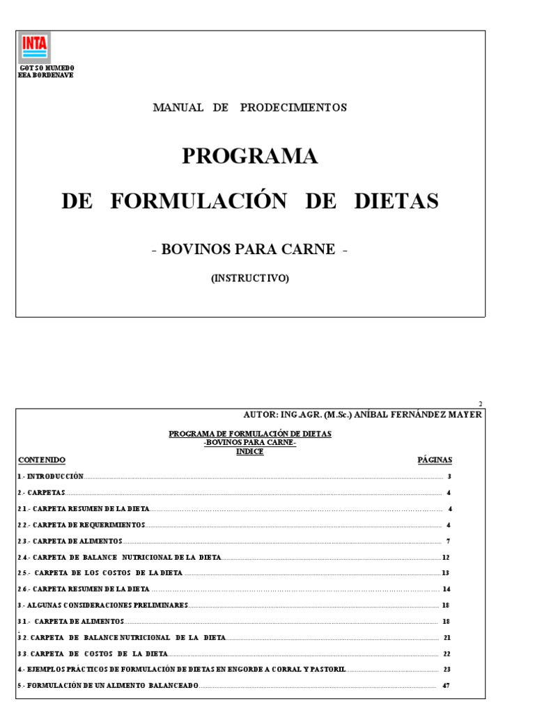 Programa de Formulación de Dietas | PDF | Alimentos | Vacas